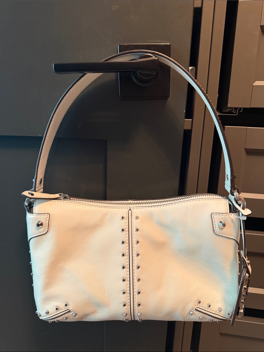 Michael Kors Ivory Leather Studded Shoulder Bag
